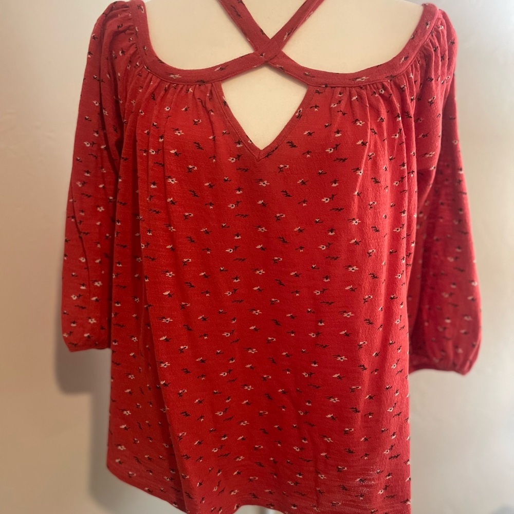 Lucky Brand Red Blouse with Cutout Detail